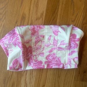 Floral Pink and White Strapless Crop top